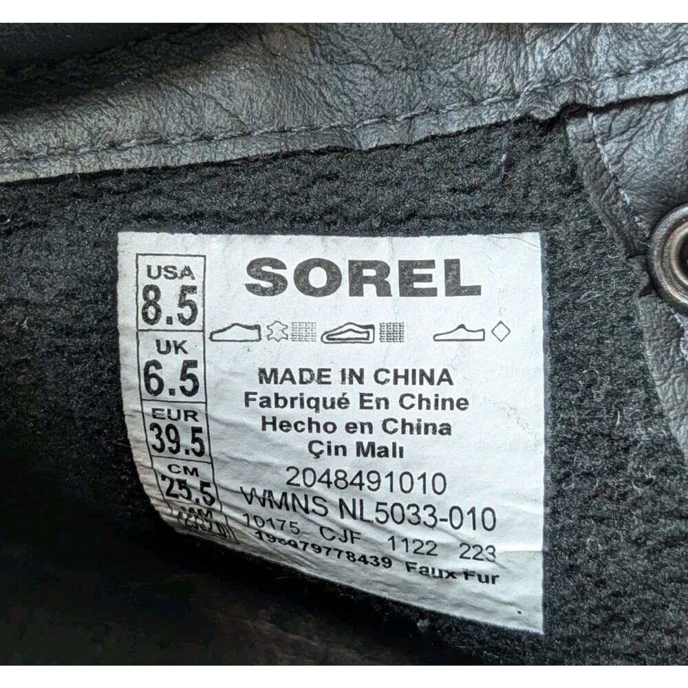 Sorel Boots Hi Line Hiker Womens Size 8.5 Black Tan Fleece Lined Ankle Shoes - Picture 7 of 8
